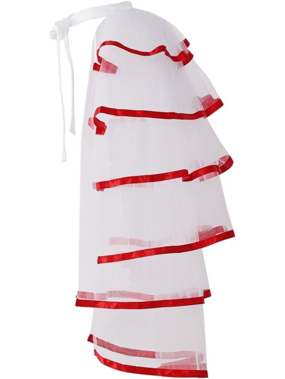 Women's White With Red Trim 6 Layer Tie Belt Sequin Tulle Tutu Bustle Skirts